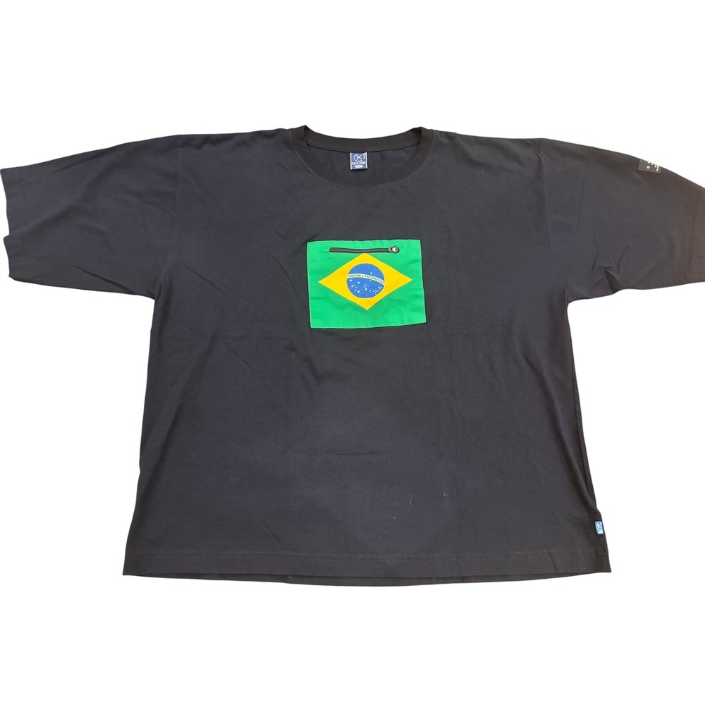 Kaja Sport Brasil T-Shirt Black Zip Pocket Brazil Flag Mens GG XL
